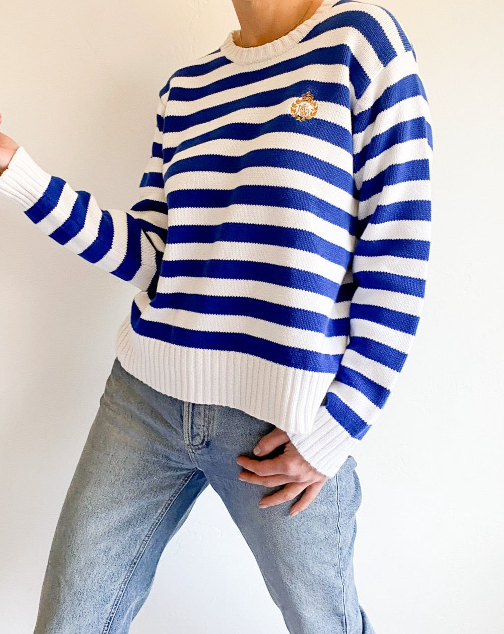 Vintage Ralph Lauren Blue and White Stripe Knit