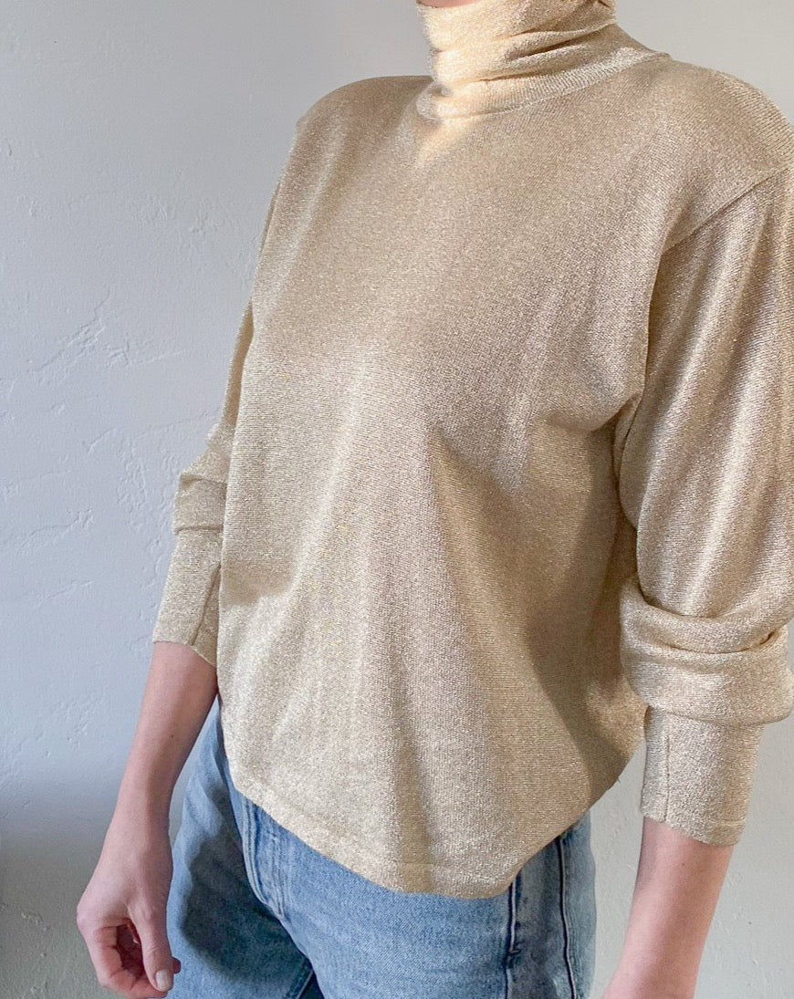 Vintage Gold Metallic Turtleneck Sweater