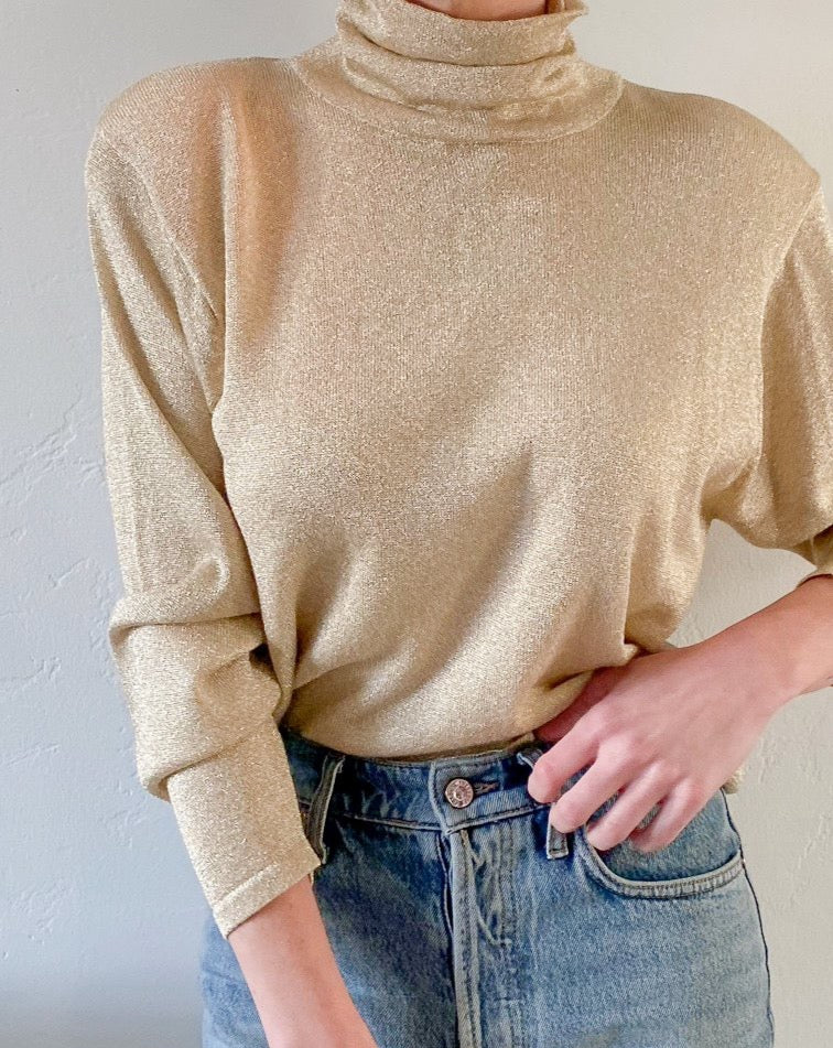 Vintage Gold Metallic Turtleneck Sweater