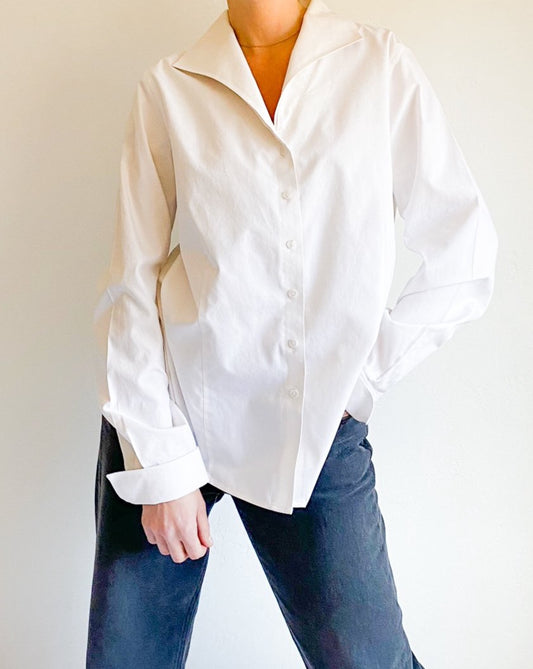 White Cotton Button Collar Shirt