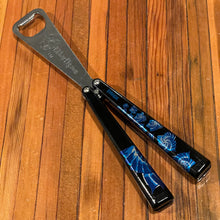 Load image into Gallery viewer, BBbarfly OG2 Custom DRIGK (Blue, Turquoise and Silver) Balisong Bottle Opener
