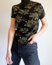 Load image into Gallery viewer, Vintage 90s Black Floral Short Sleeve Turtleneck
