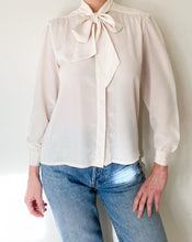 Load image into Gallery viewer, Vintage Ivory Tie Neck Blouse
