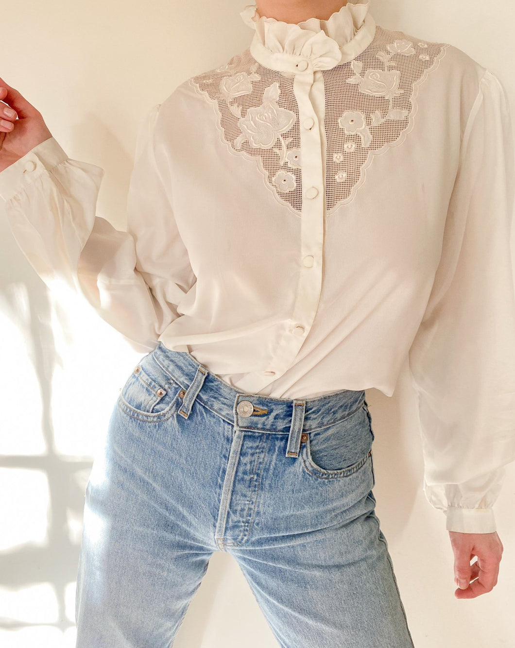Vintage Ivory Hand Embroidered Blouse