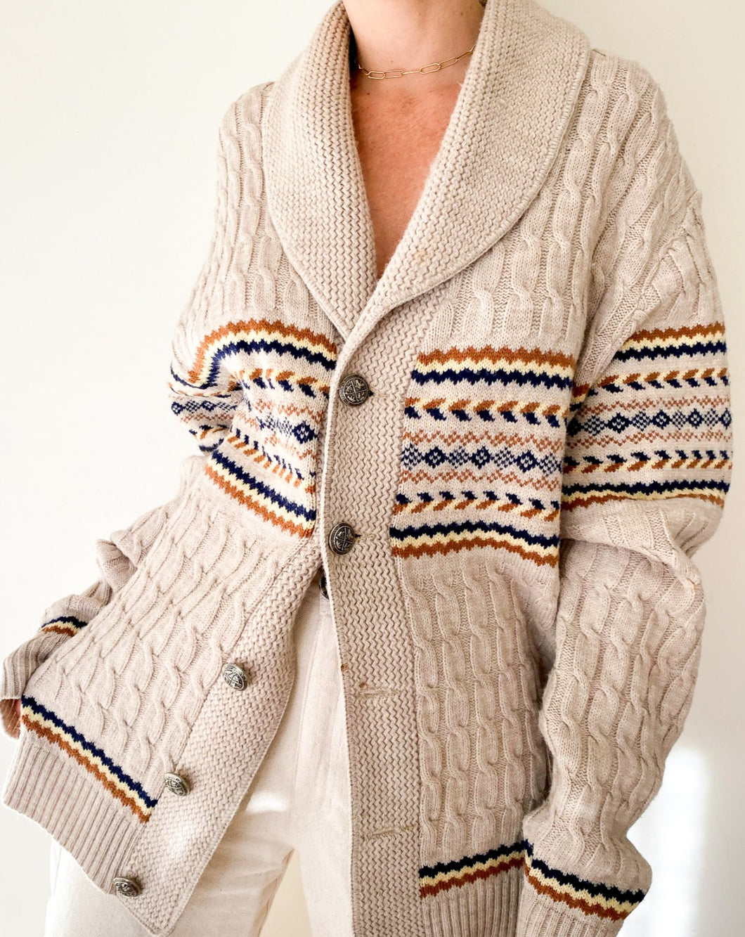 Vintage Beige Fisherman Cardigan