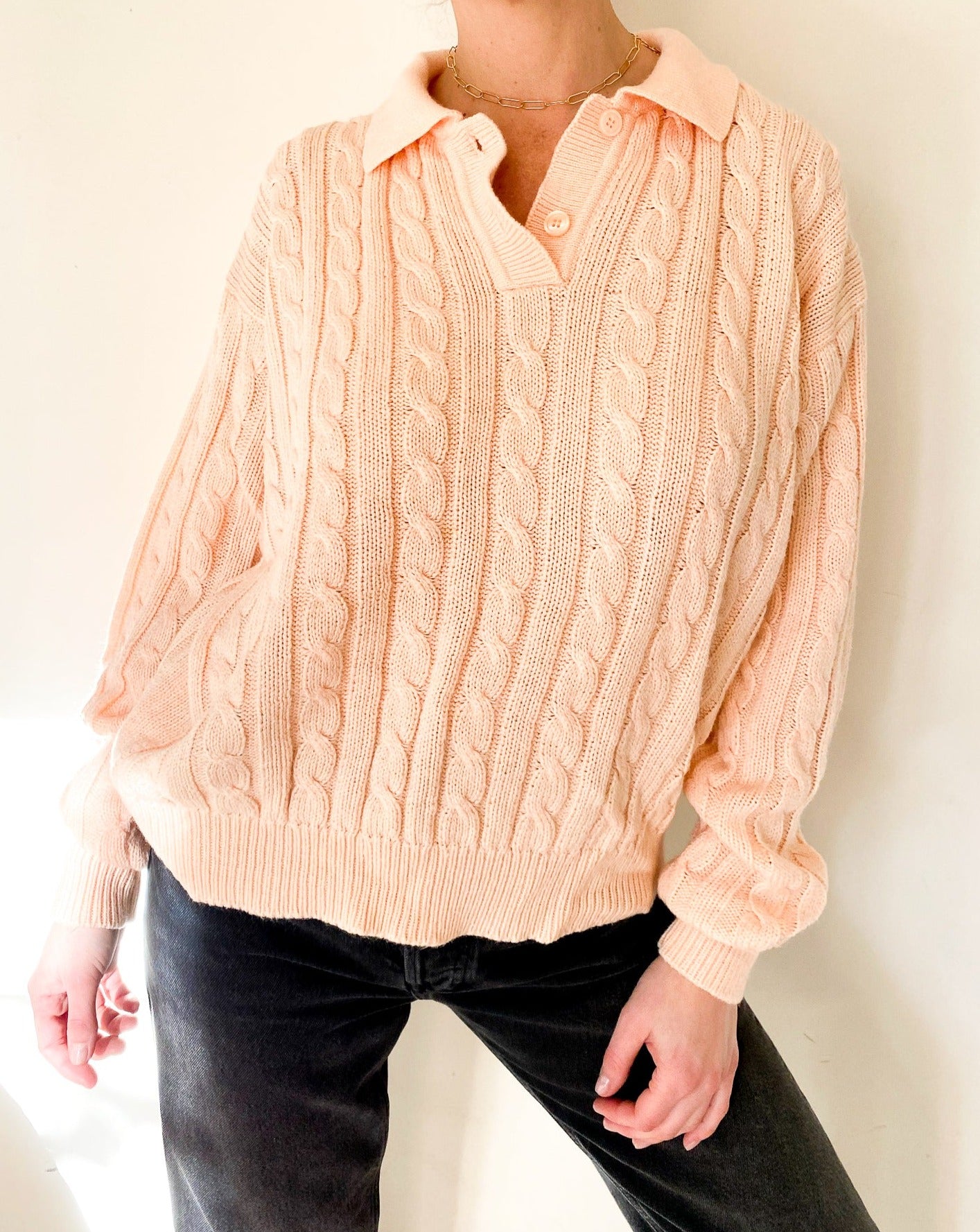 Vintage Peach Cable Knit Sweater