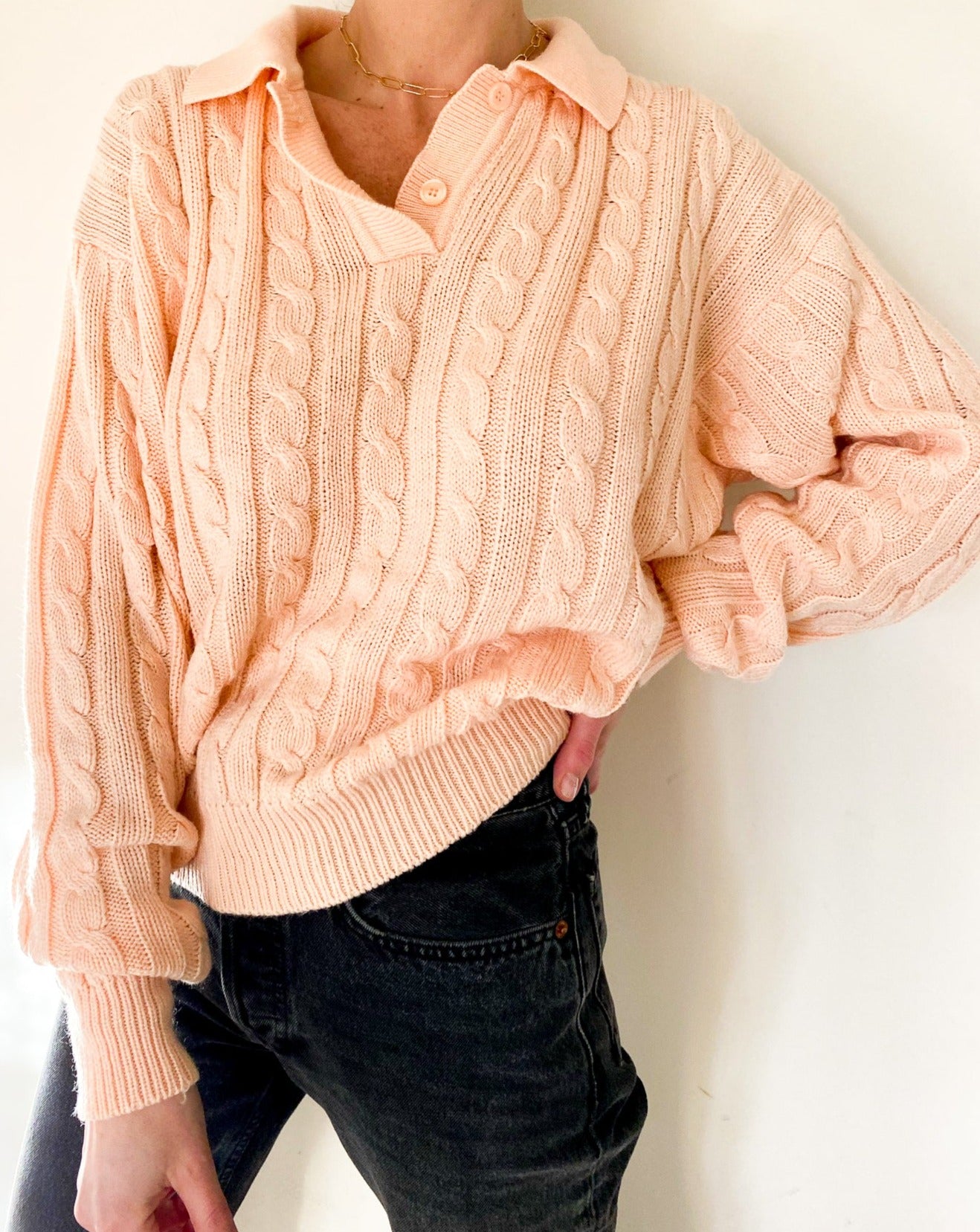 Vintage Peach Cable Knit Sweater