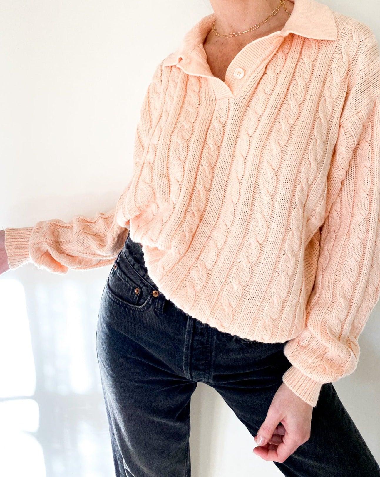 Vintage Peach Cable Knit Sweater