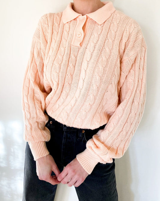 Vintage Peach Cable Knit Sweater