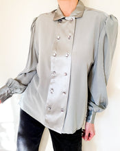 Load image into Gallery viewer, Vintage Silver Double-Breasted Silk Blouse
