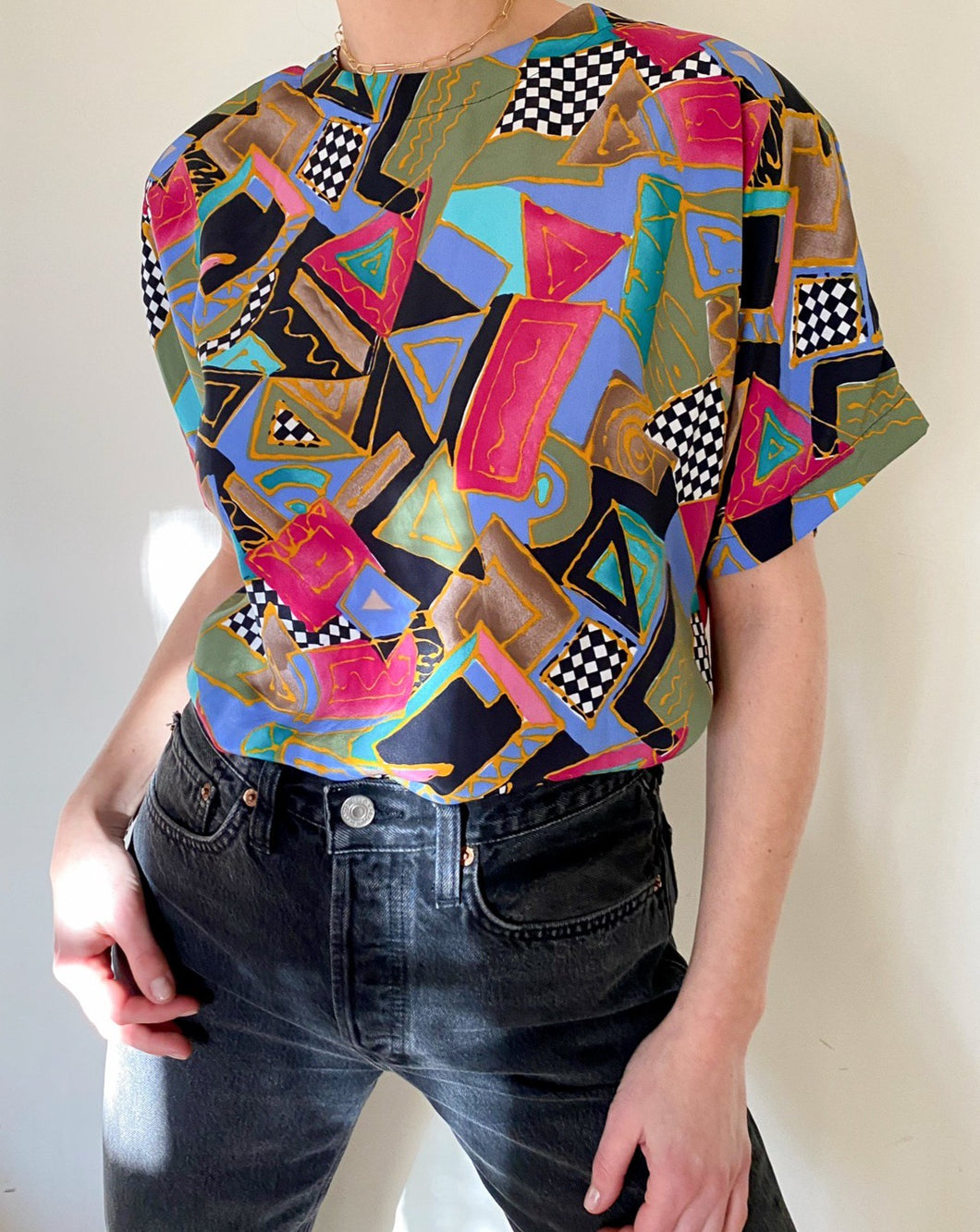 Vintage Geometric Print Blouse
