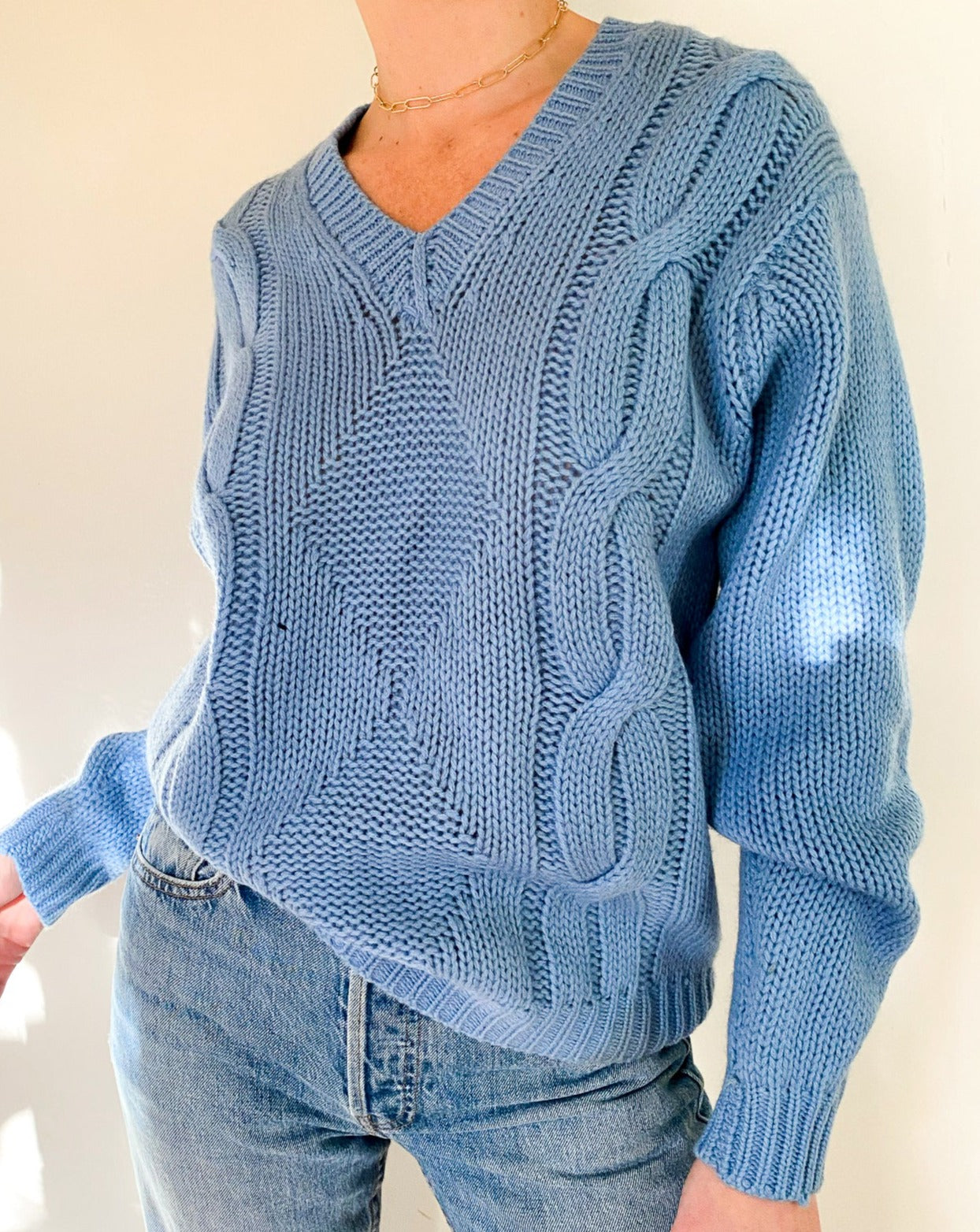 Vintage Baby Blue Cable Knit Sweater