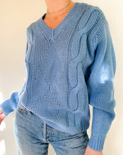 Load image into Gallery viewer, Vintage Baby Blue Cable Knit Sweater
