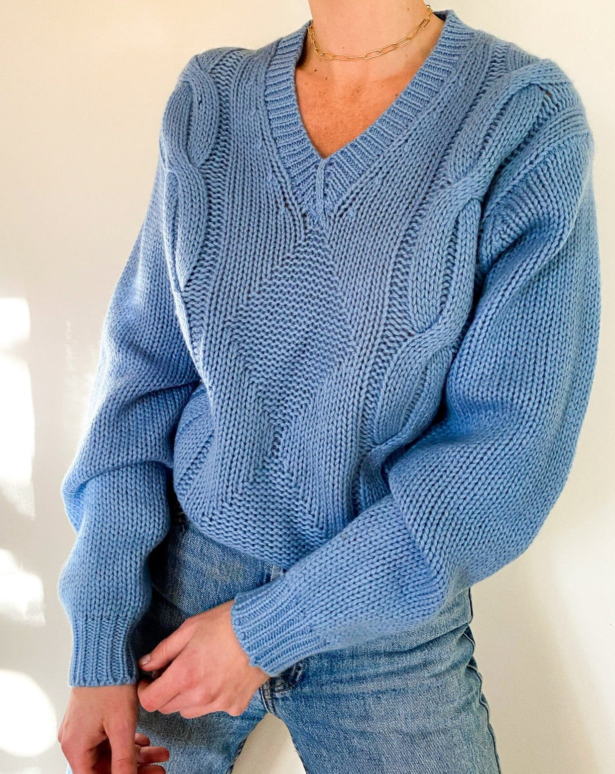 Vintage Baby Blue Cable Knit Sweater