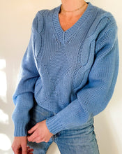 Load image into Gallery viewer, Vintage Baby Blue Cable Knit Sweater
