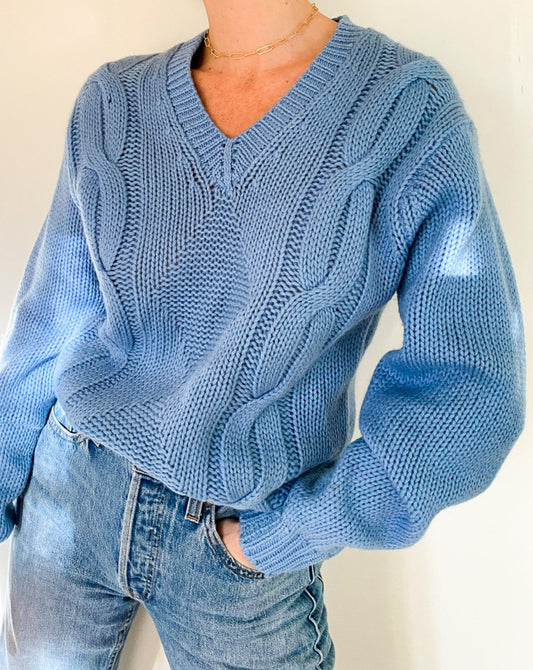 Vintage Baby Blue Cable Knit Sweater