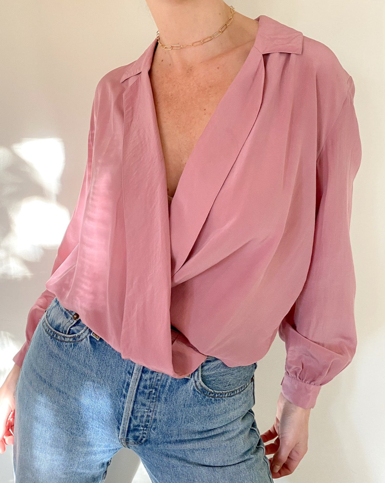 Vintage Mauve Silk Wrap Blouse