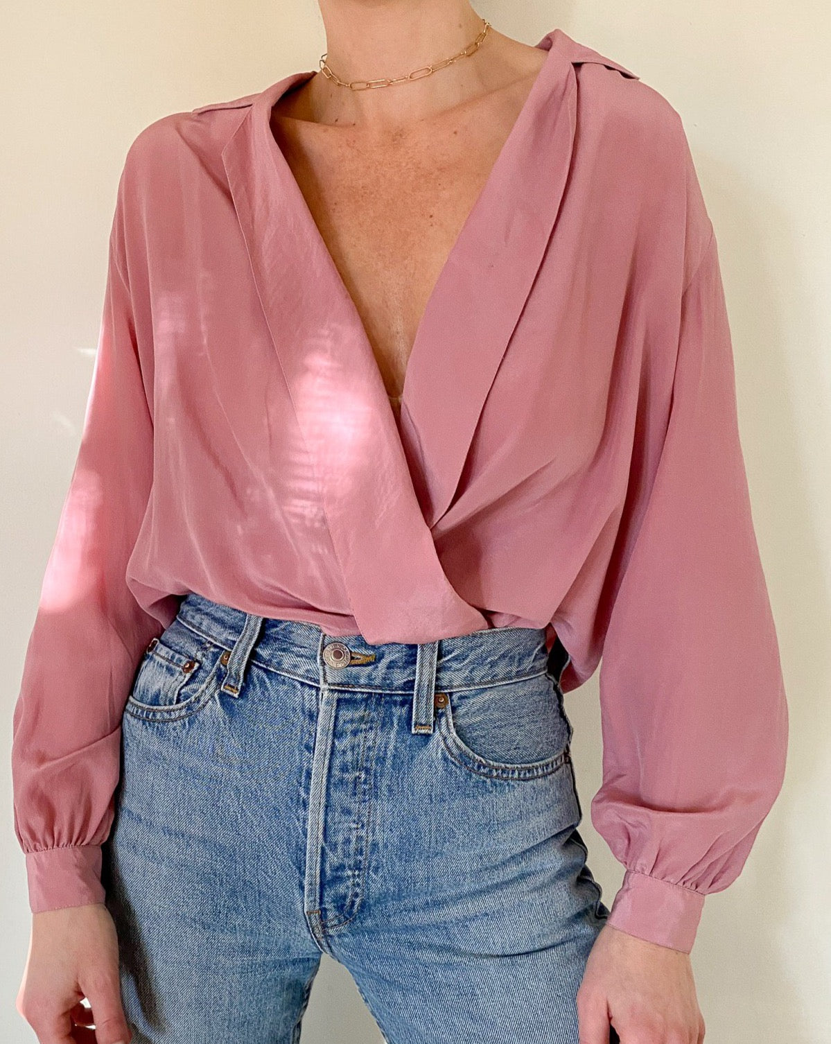 Vintage Mauve Silk Wrap Blouse