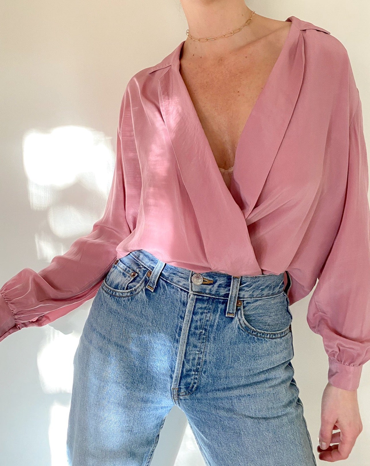 Vintage Mauve Silk Wrap Blouse