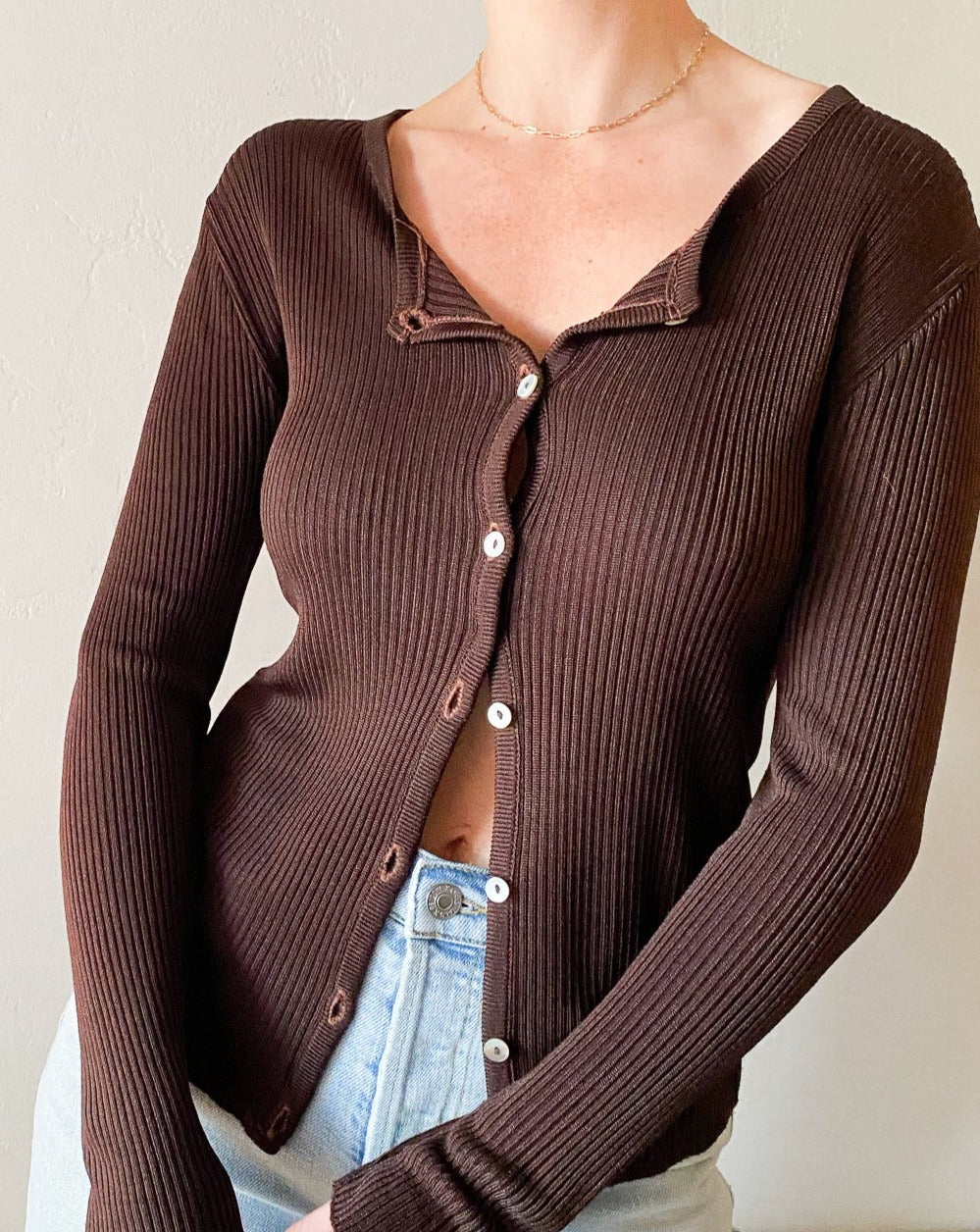 Vintage Brown Ribbed Cardigan