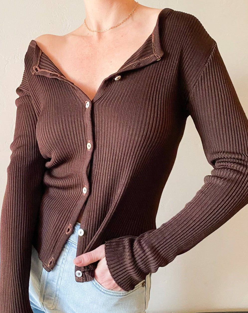 Vintage Brown Ribbed Cardigan