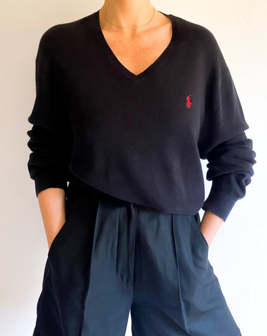 Vintage Polo Ralph Lauren Black V-Neck Sweater