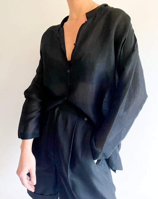 Vintage Eileen Fisher Black Linen Blouse