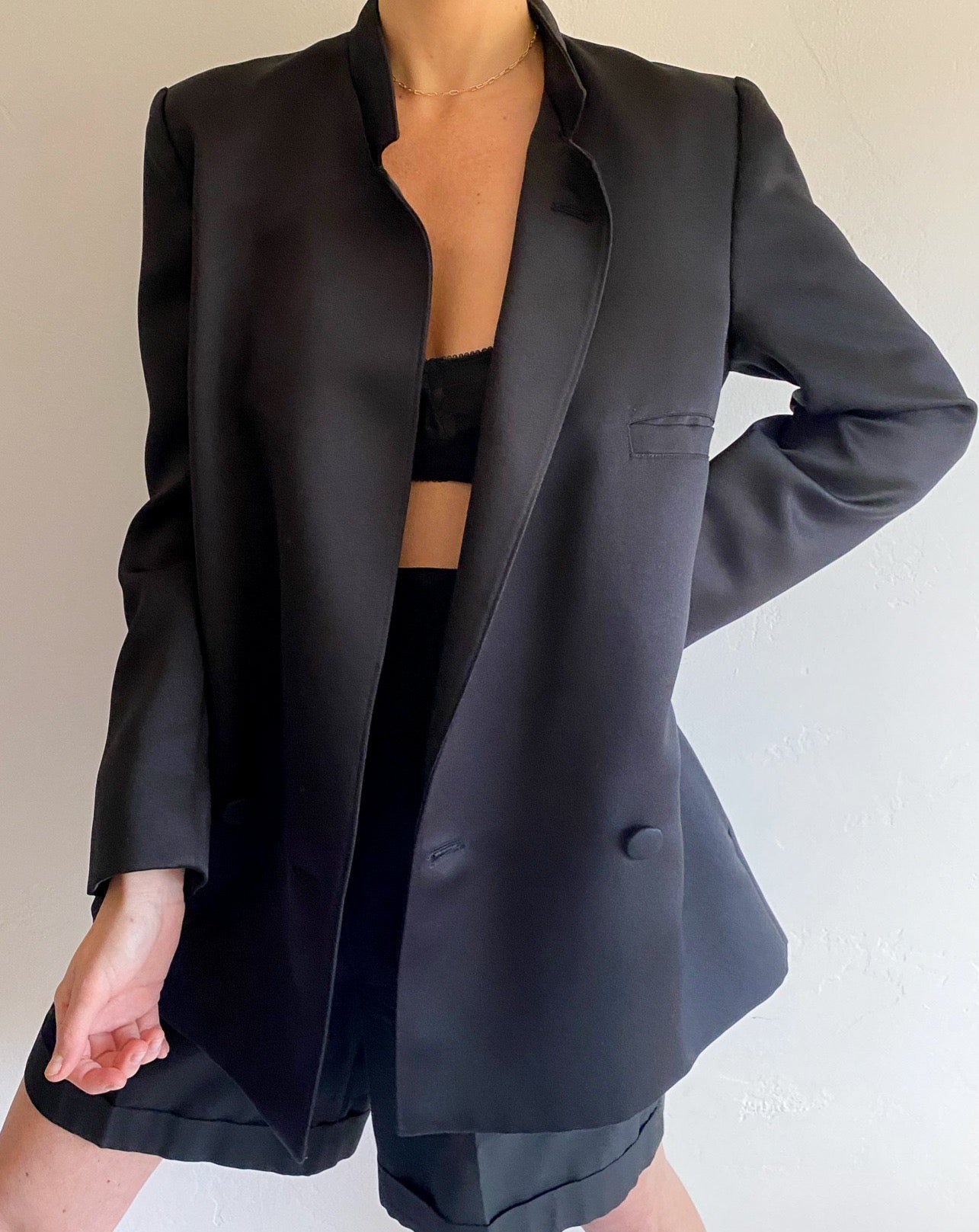 Vintage Black Satin Evening Blazer