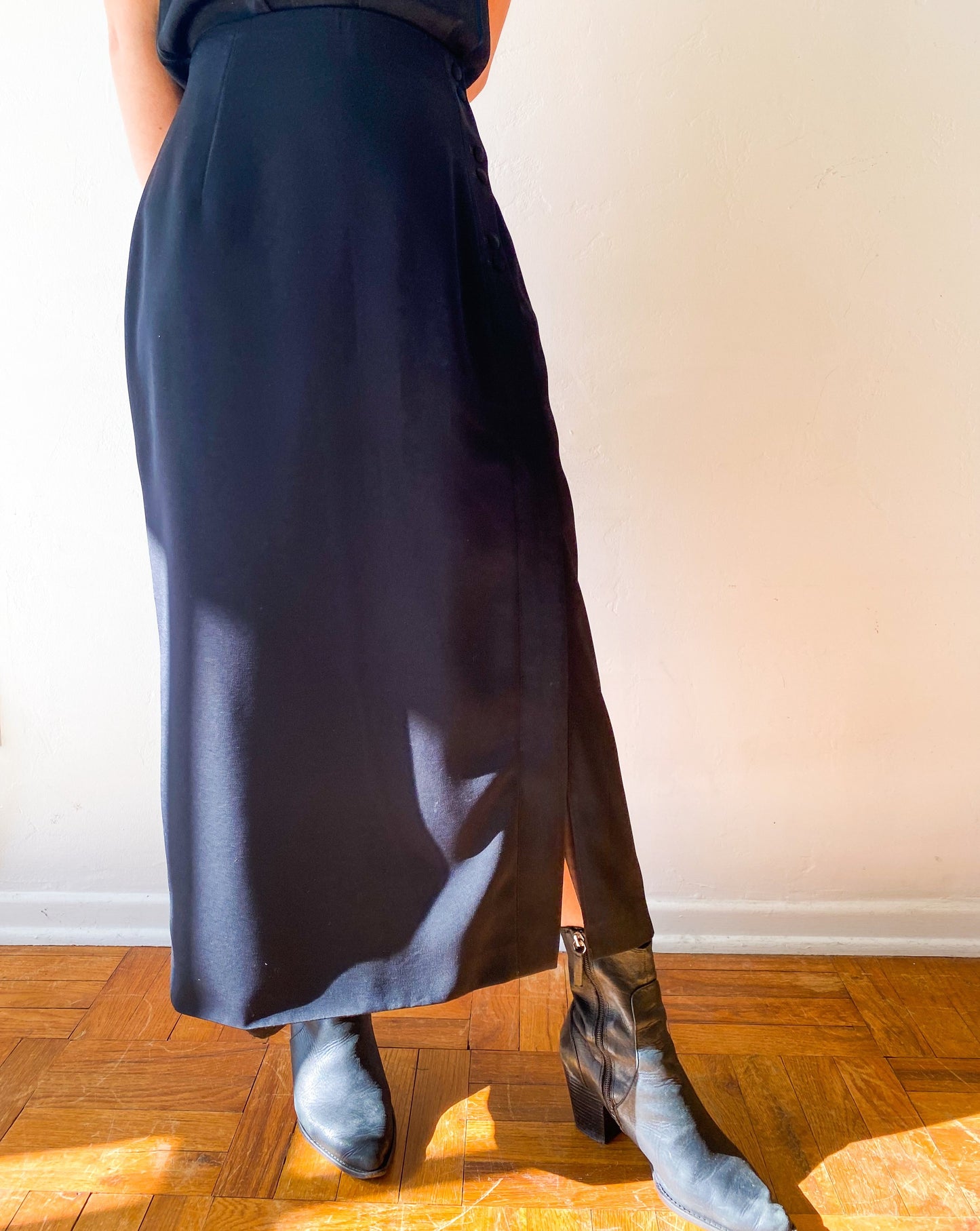 Vintage Constantin Paris Black Midi Skirt