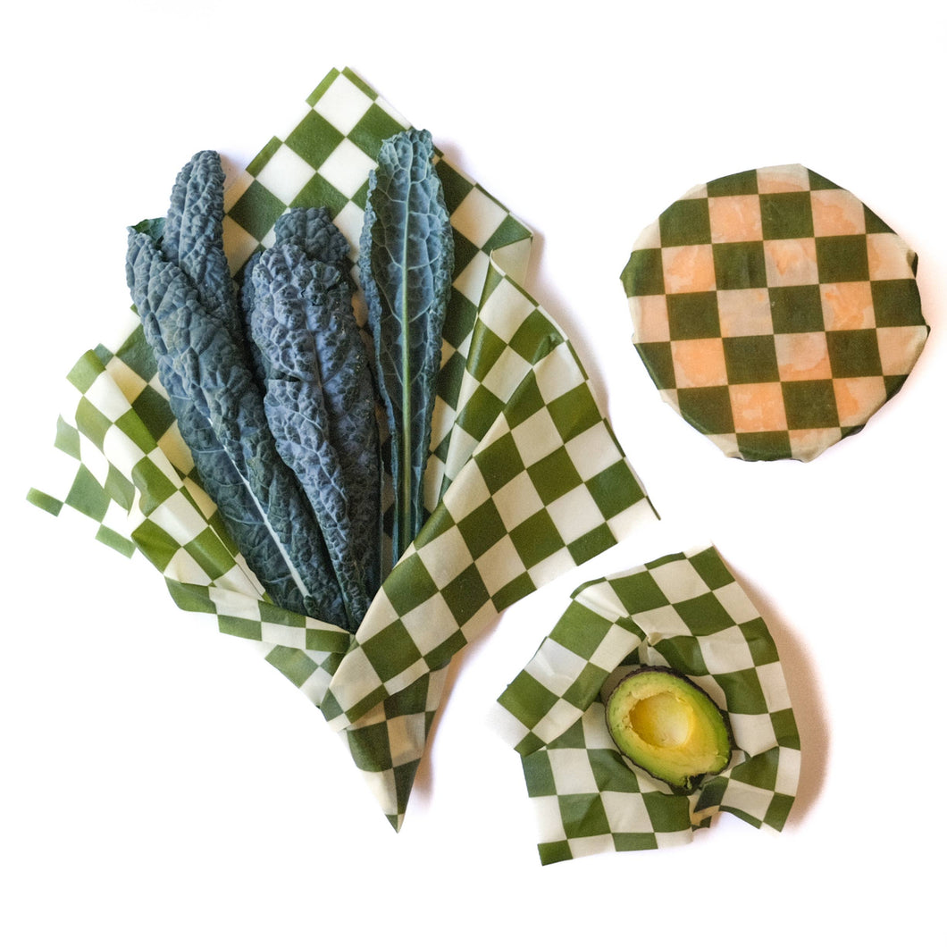 Beeswax Food Wrap - Green Checkers